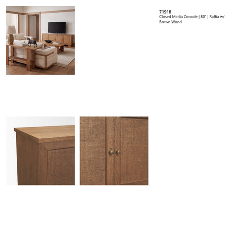 Carmel Closed Media Console | 80" | Raffia w/ Brown Wood from Mercana - Luna Furniture