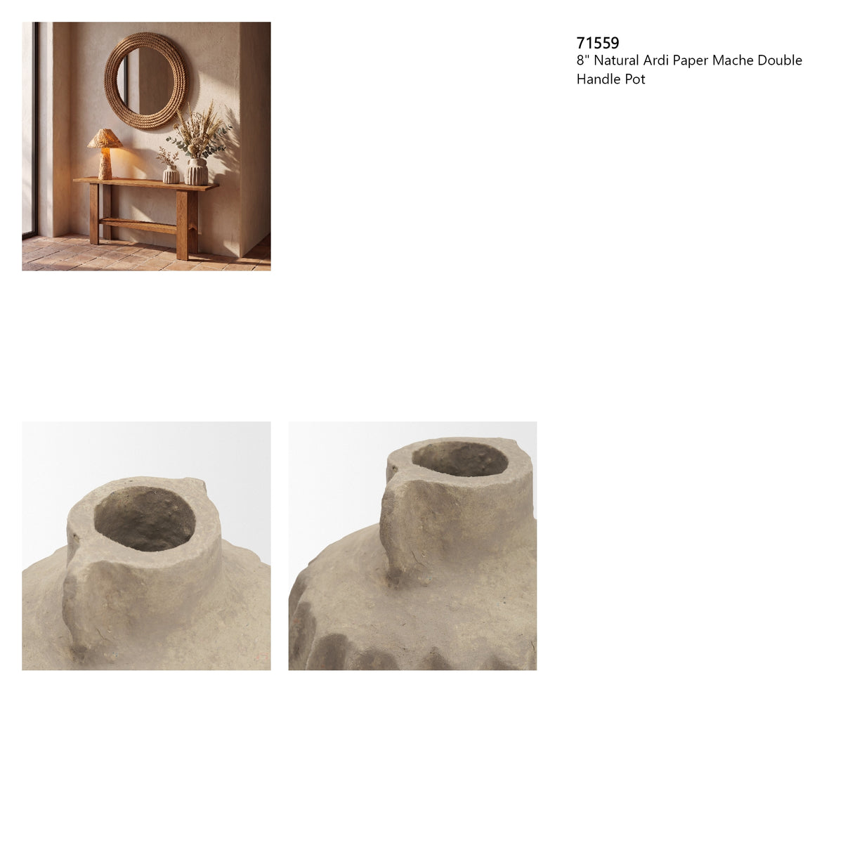 Jiya 8" Natural Ardi Paper Mache Double Handle Pot from Mercana - Luna Furniture