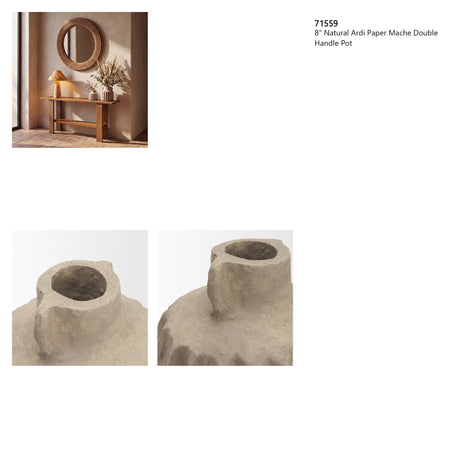 Jiya 8" Natural Ardi Paper Mache Double Handle Pot from Mercana - Luna Furniture