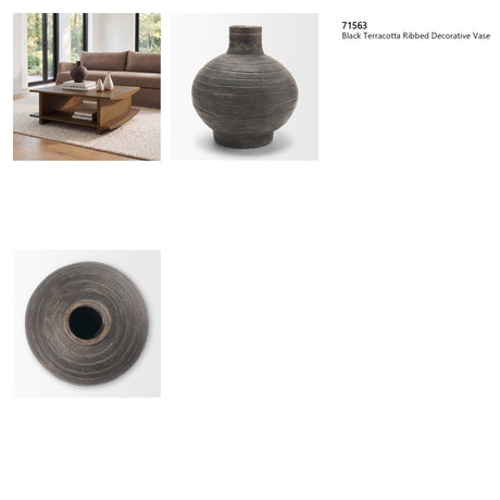 Sironi Black Terracotta Ribbed Decorative Vase from Mercana - Luna Furniture