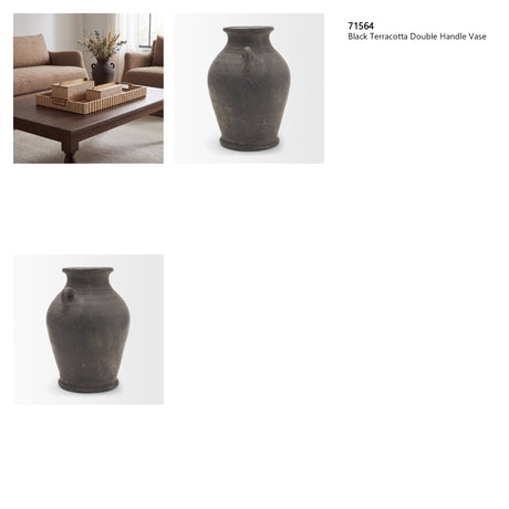 Creta Black Terracotta Double Handle Vase from Mercana - Luna Furniture