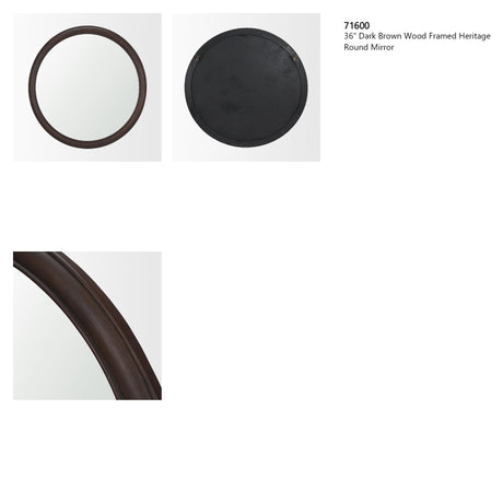 Bramwell 36" Dark Brown Wood Framed Heritage Round Mirror from Mercana - Luna Furniture