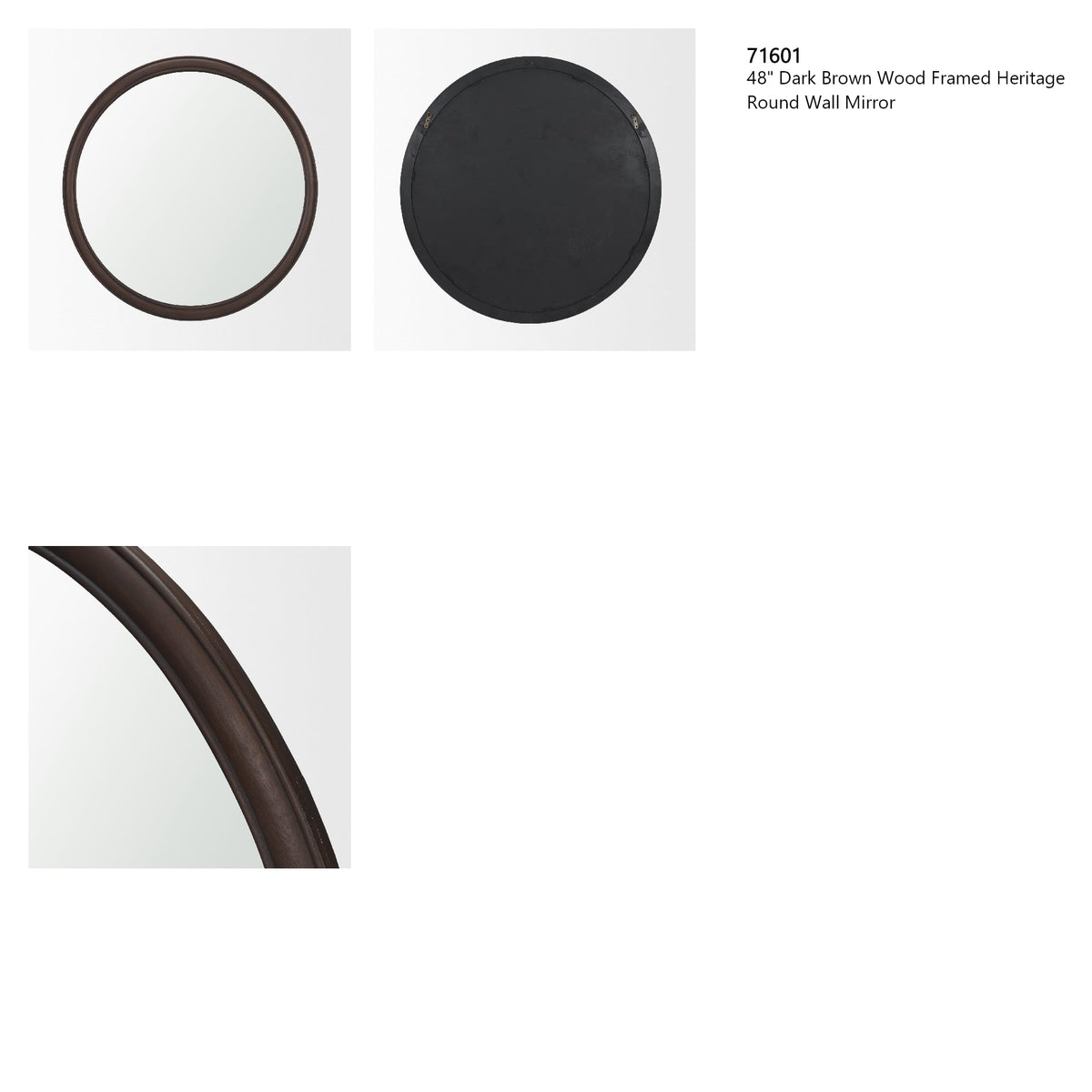 Bramwell 48" Dark Brown Wood Framed Heritage Round Wall Mirror from Mercana - Luna Furniture