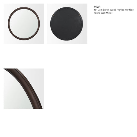 Bramwell 48" Dark Brown Wood Framed Heritage Round Wall Mirror from Mercana - Luna Furniture