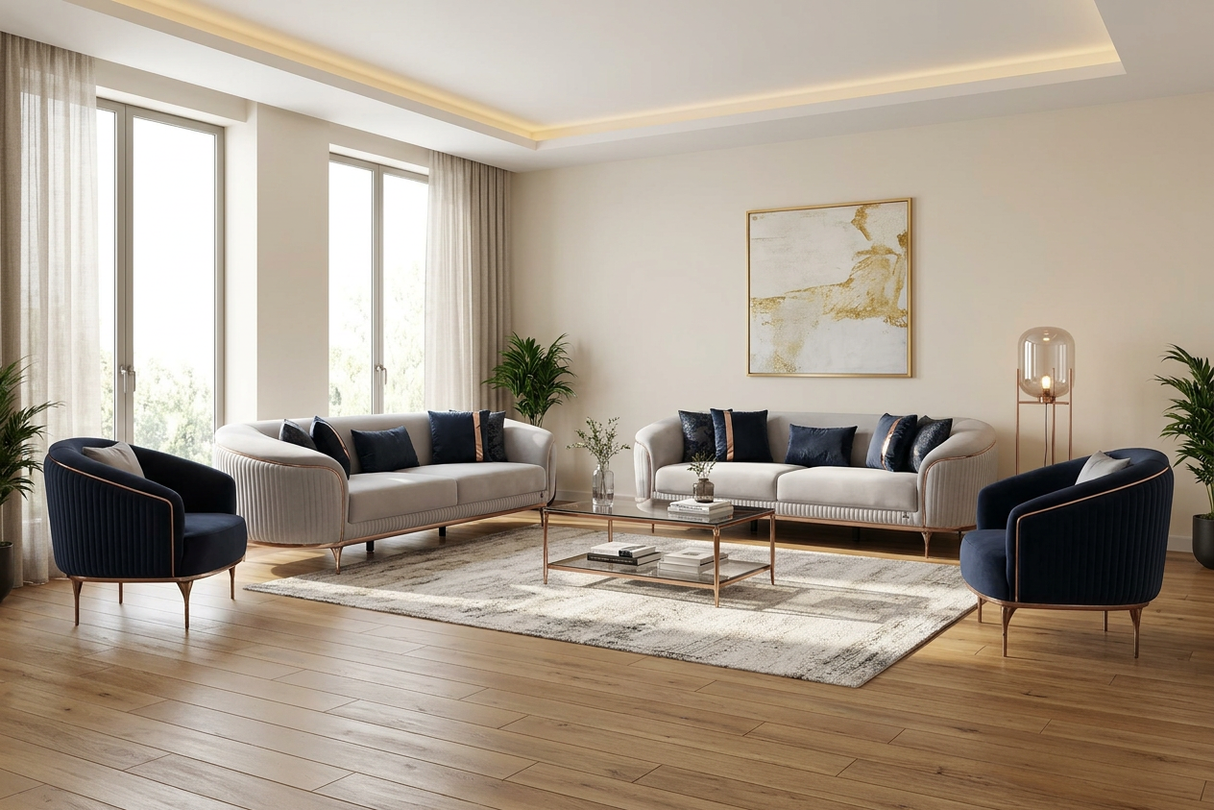 Pandora Cream/Anthracite 4-Piece Living Room Set (2 Sofa & 2 Chair) from Furnia - Luna Furniture