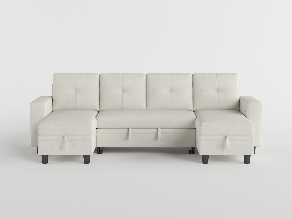 Robinson Beige Sectional with Two Chaises, Pull-out Bed, Shelves and Charging Ports from Homelegance - Luna Furniture