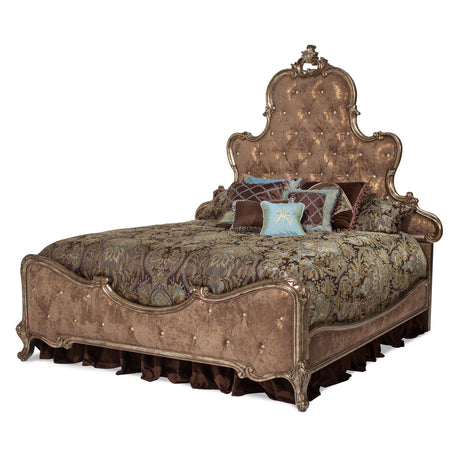 Platine De Royale L. Espresso Antique Platinum Cal King Panel Bed W/brown Fabric from Michael Amini - Luna Furniture