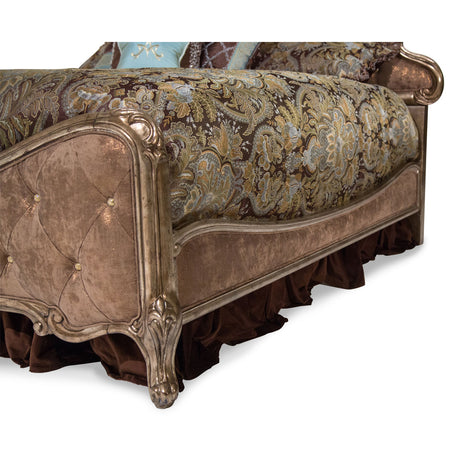 Platine De Royale L. Espresso Antique Platinum Cal King Panel Bed W/brown Fabric from Michael Amini - Luna Furniture