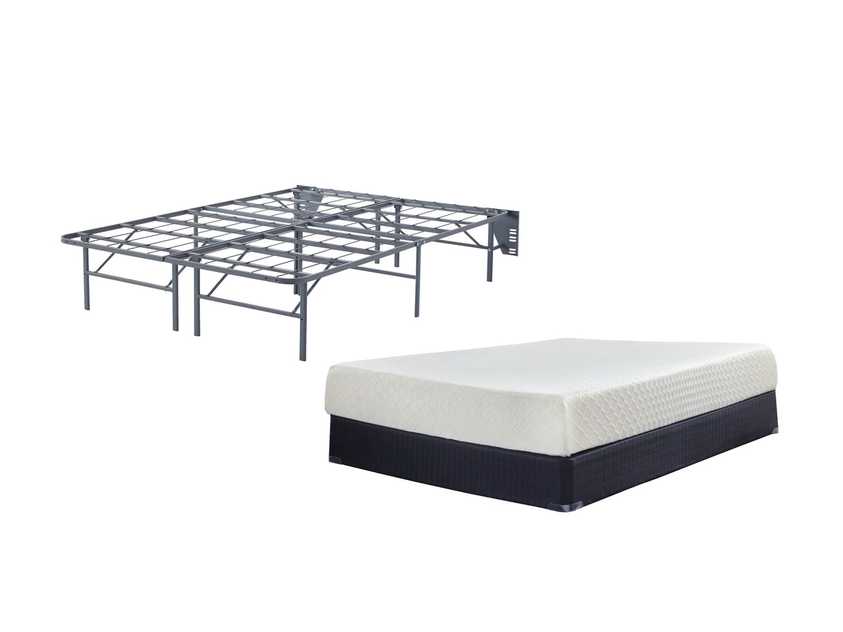 10 Inch Chime Memory Foam Mattress with Foundation in White from Ashley - Luna Furniture