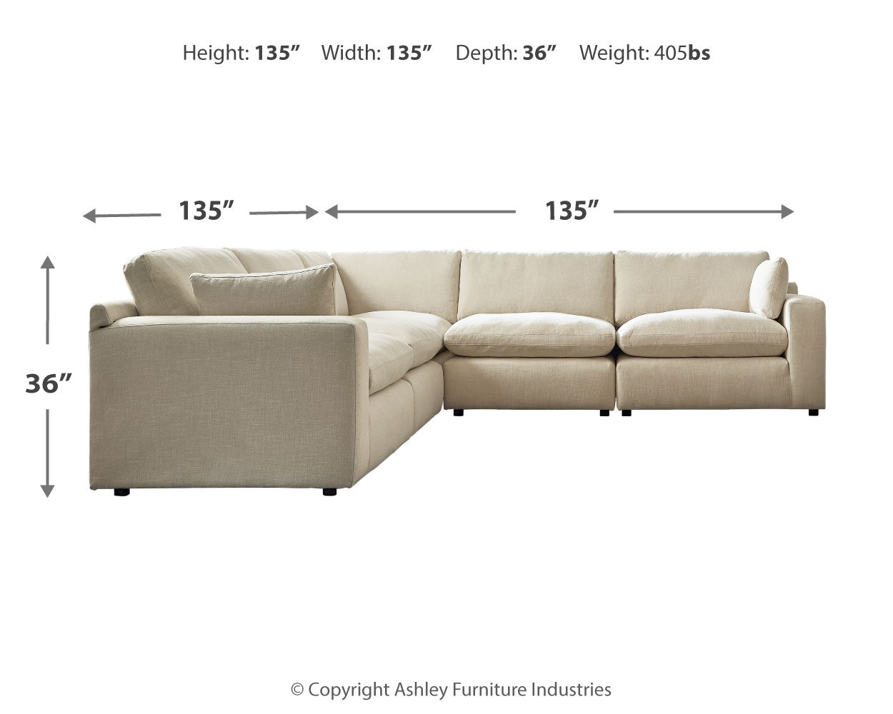 Elyza Linen 5-Piece Symmetrical Sectional – Luna Furniture