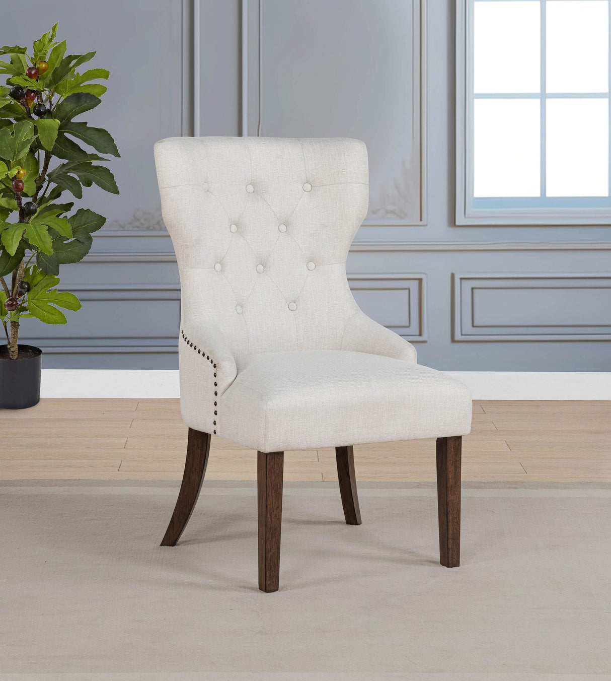 Baney Dark Oak Fabric Upholstered Dining Side Chair from Coaster - Luna Furniture