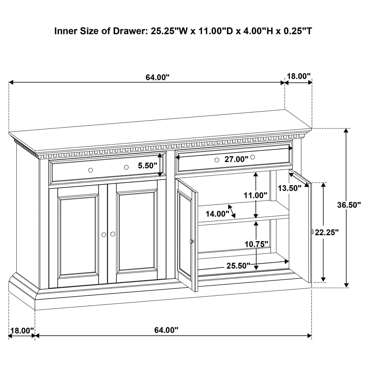 Ridgewell Dark Oak 2-drawer 4-door Dining Server from Coaster - Luna Furniture
