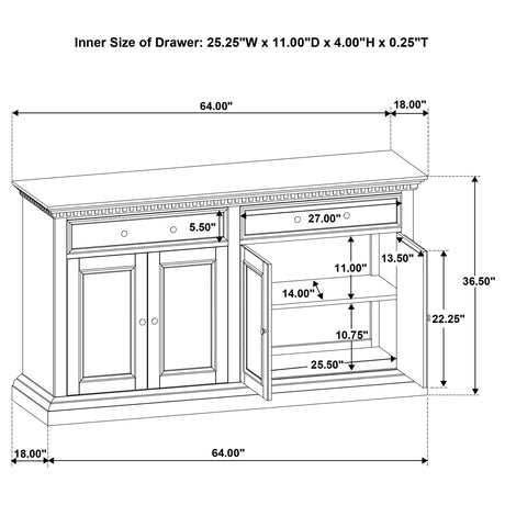 Ridgewell Dark Oak 2-drawer 4-door Dining Server from Coaster - Luna Furniture