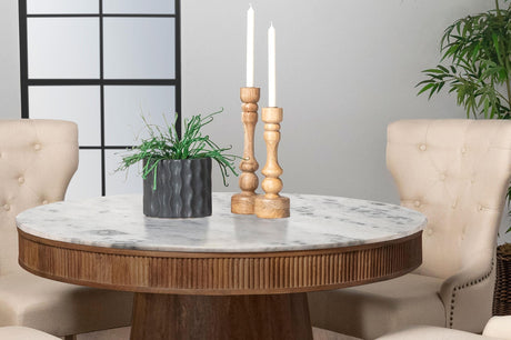 Ortega Natural Round 46-inch Marble Top Wood Dining Table from Coaster - Luna Furniture