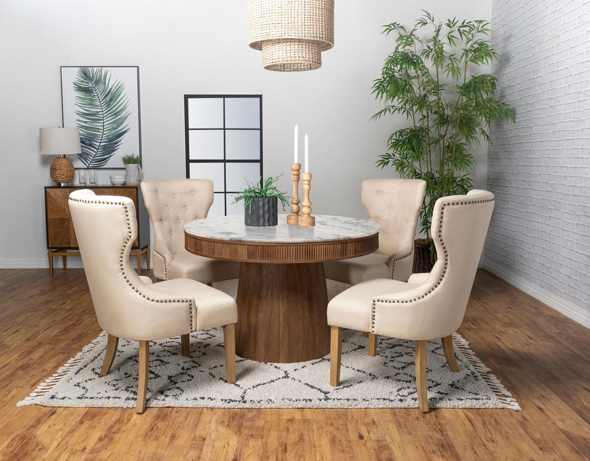 Ortega Natural Round 46-inch Marble Top Wood Dining Table from Coaster - Luna Furniture