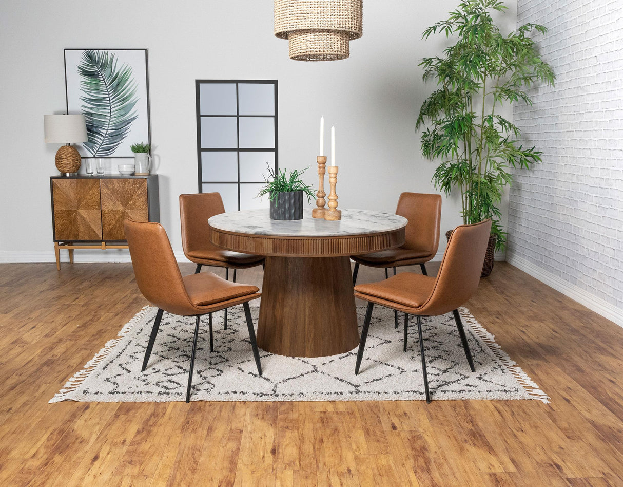 Ortega Natural Round 46-inch Marble Top Wood Dining Table from Coaster - Luna Furniture