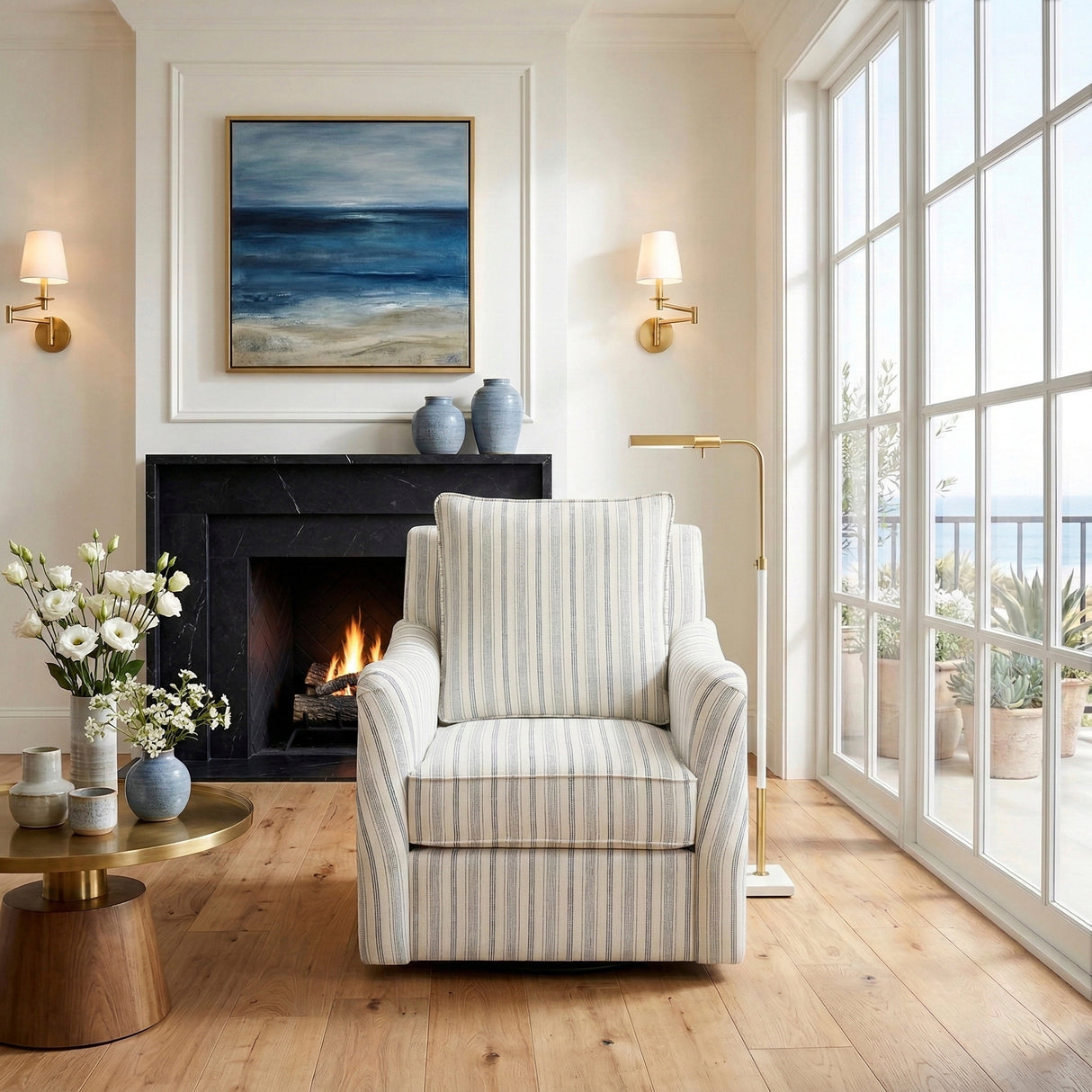 Bowden Off White/Blue Swivel Chair from Homelegance - Luna Furniture