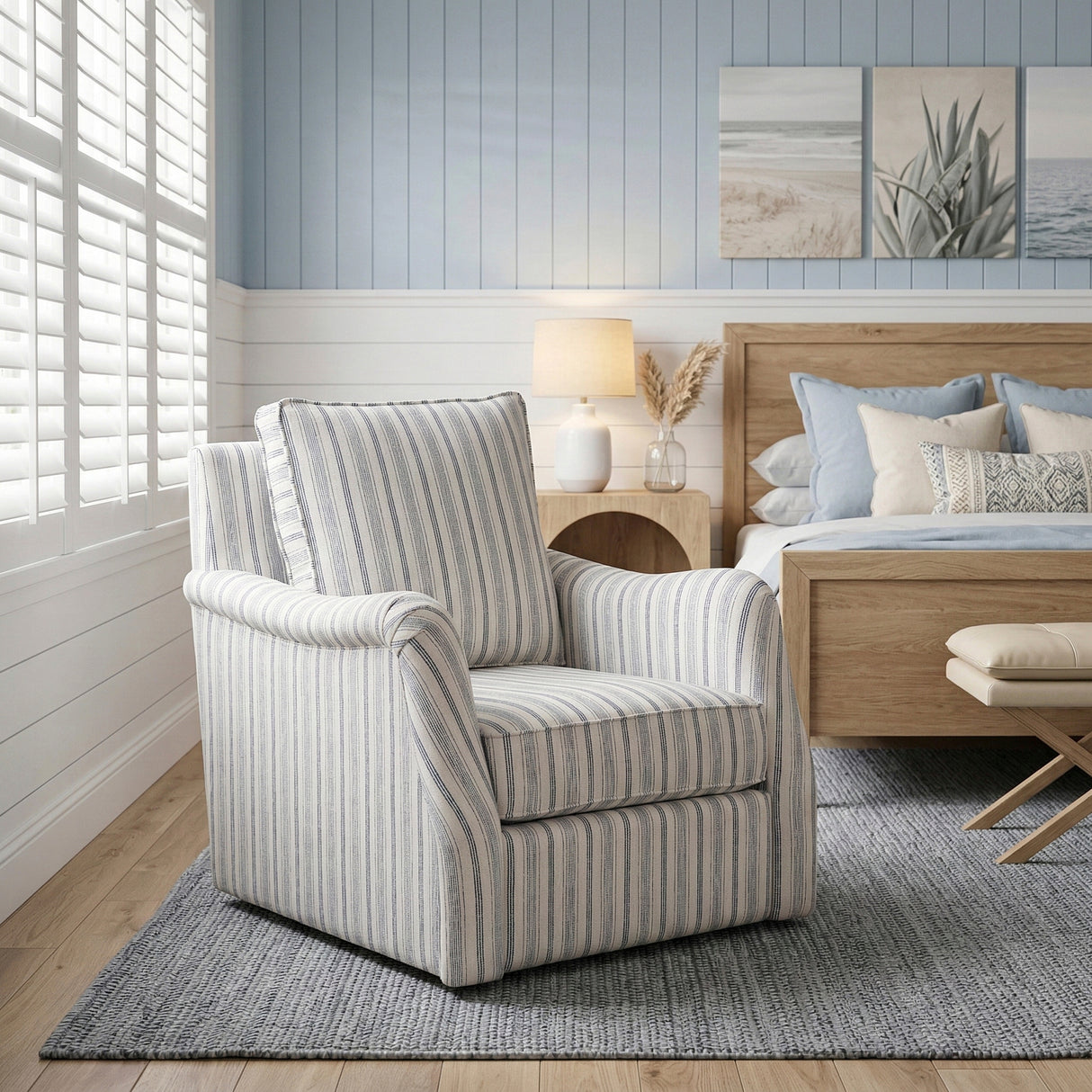 Bowden Off White/Blue Swivel Chair from Homelegance - Luna Furniture