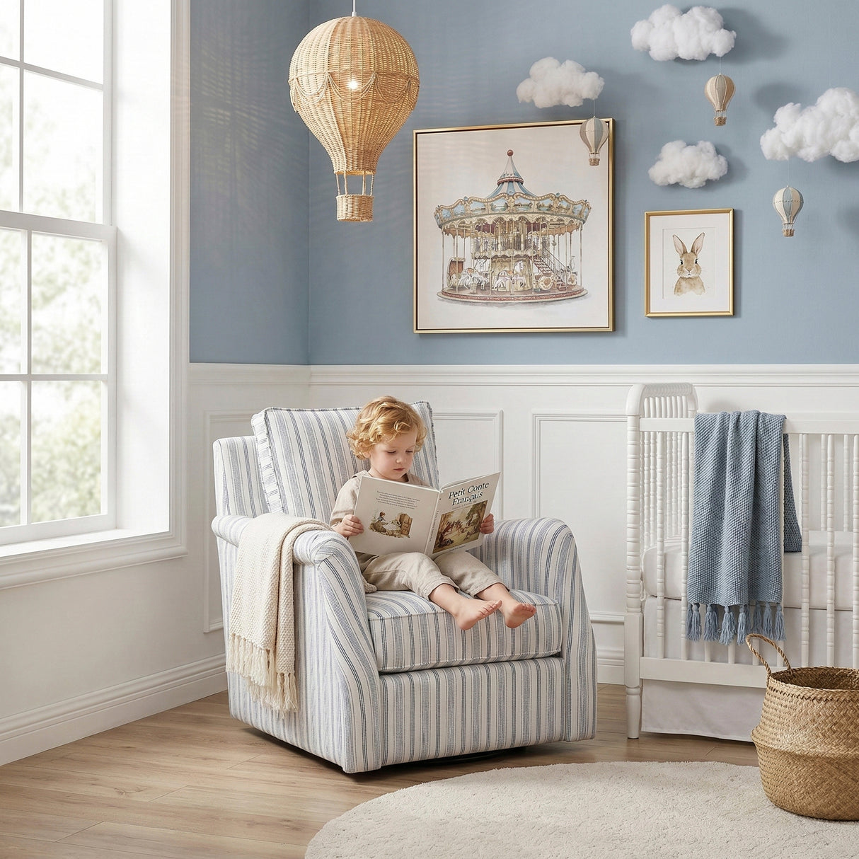 Bowden Off White/Blue Swivel Chair from Homelegance - Luna Furniture