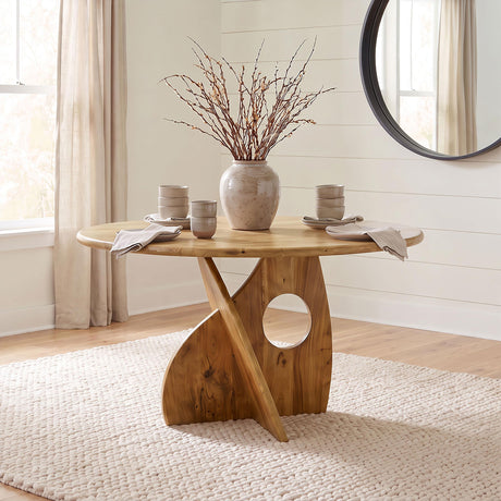 Snyder Natural Acacia Round Pedestal Dining Table from Coaster - Luna Furniture