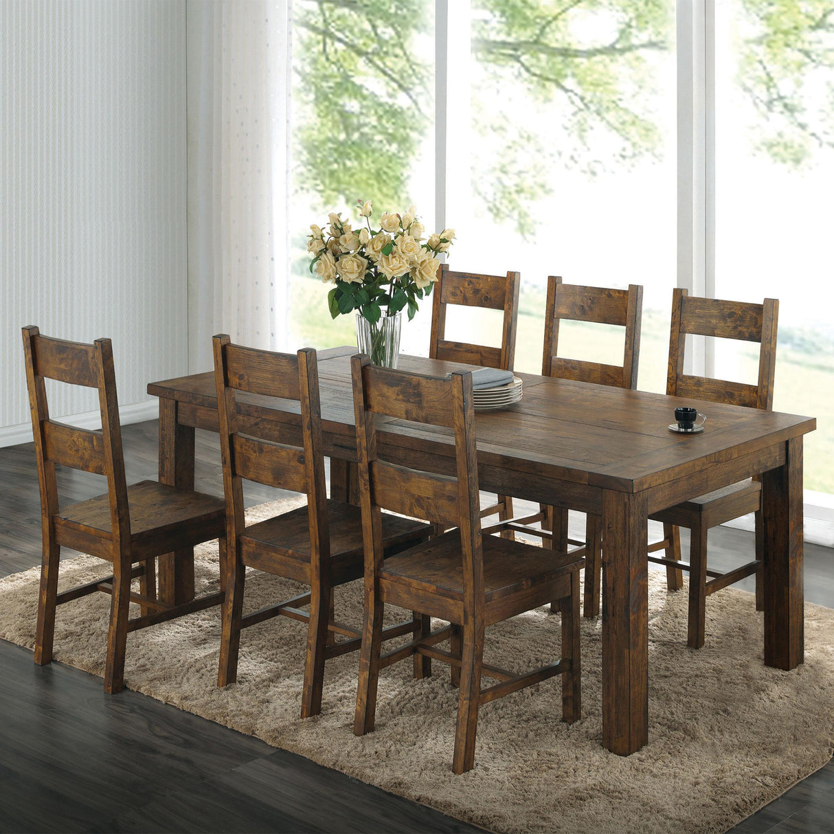 Coleman Rustic Golden Brown 7-Piece Dining Set from Coaster - Luna Furniture