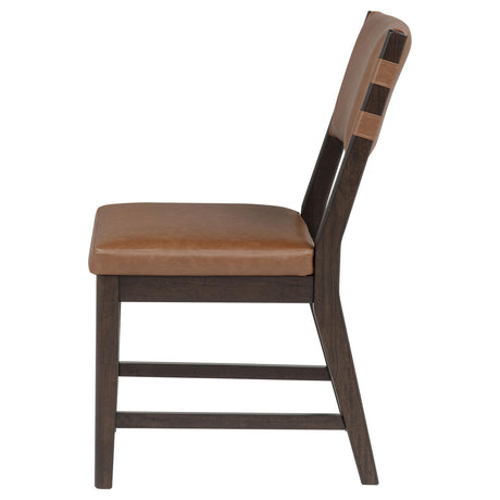 Tegan Cognac Faux Leather Upholstered Dining Side Chair, Set of 2 from Coaster - Luna Furniture