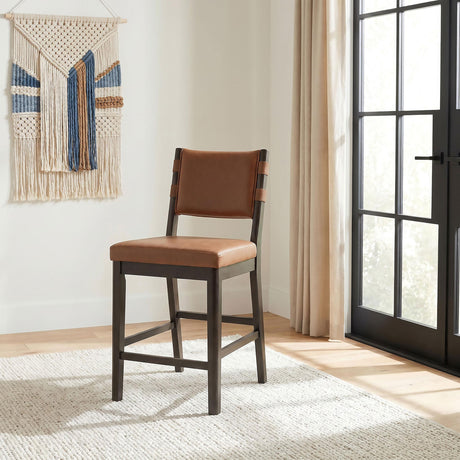 Tegan Cognac Faux Leather Upholstered Counter Height Chair, Set of 2 from Coaster - Luna Furniture