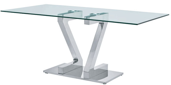 Zig Zag 180 Glass Top Stainless Steel Dining Table