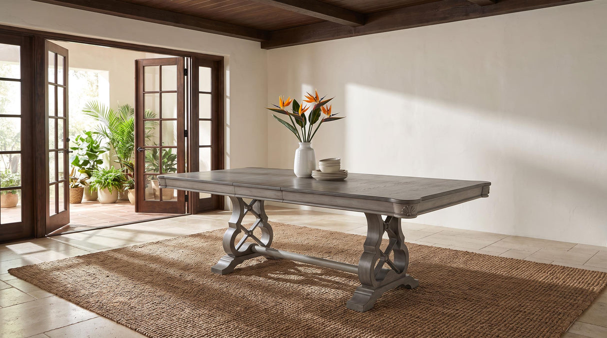 Cresswell Weathered Taupe 104-inch Double Pedestal Extension Dining Table from Coaster - Luna Furniture
