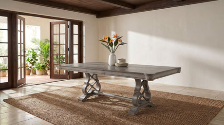 Cresswell Weathered Taupe 104-inch Double Pedestal Extension Dining Table from Coaster - Luna Furniture