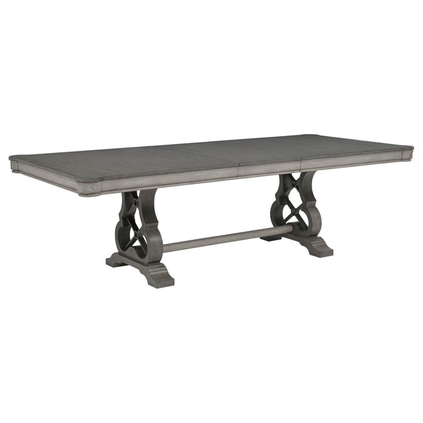 Cresswell Weathered Taupe 104-inch Double Pedestal Extension Dining Table