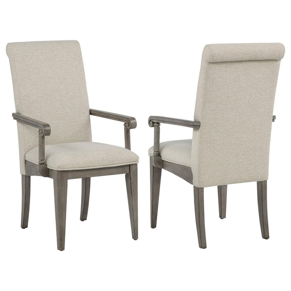 Cresswell Tan/Weathered Taupe Upholstered Dining Arm Chair, Set of 2