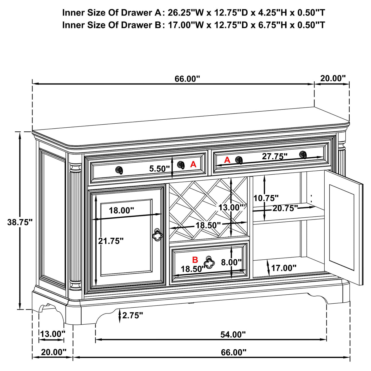 Cresswell Weathered Taupe 2-Door 3-Drawer Wine Storage Buffet from Coaster - Luna Furniture