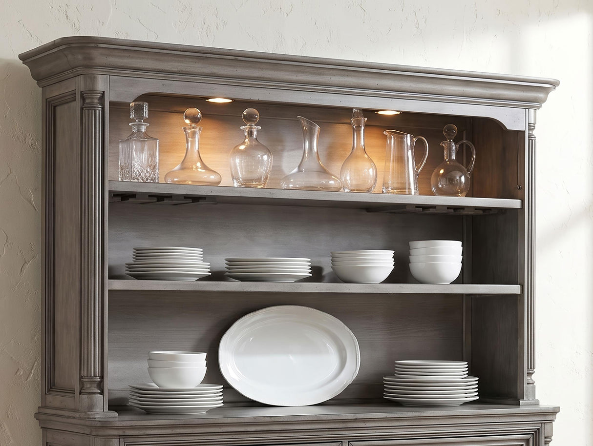 Cresswell Weathered Taupe 2-Tier Touch Light Hutch Display Cabinet from Coaster - Luna Furniture