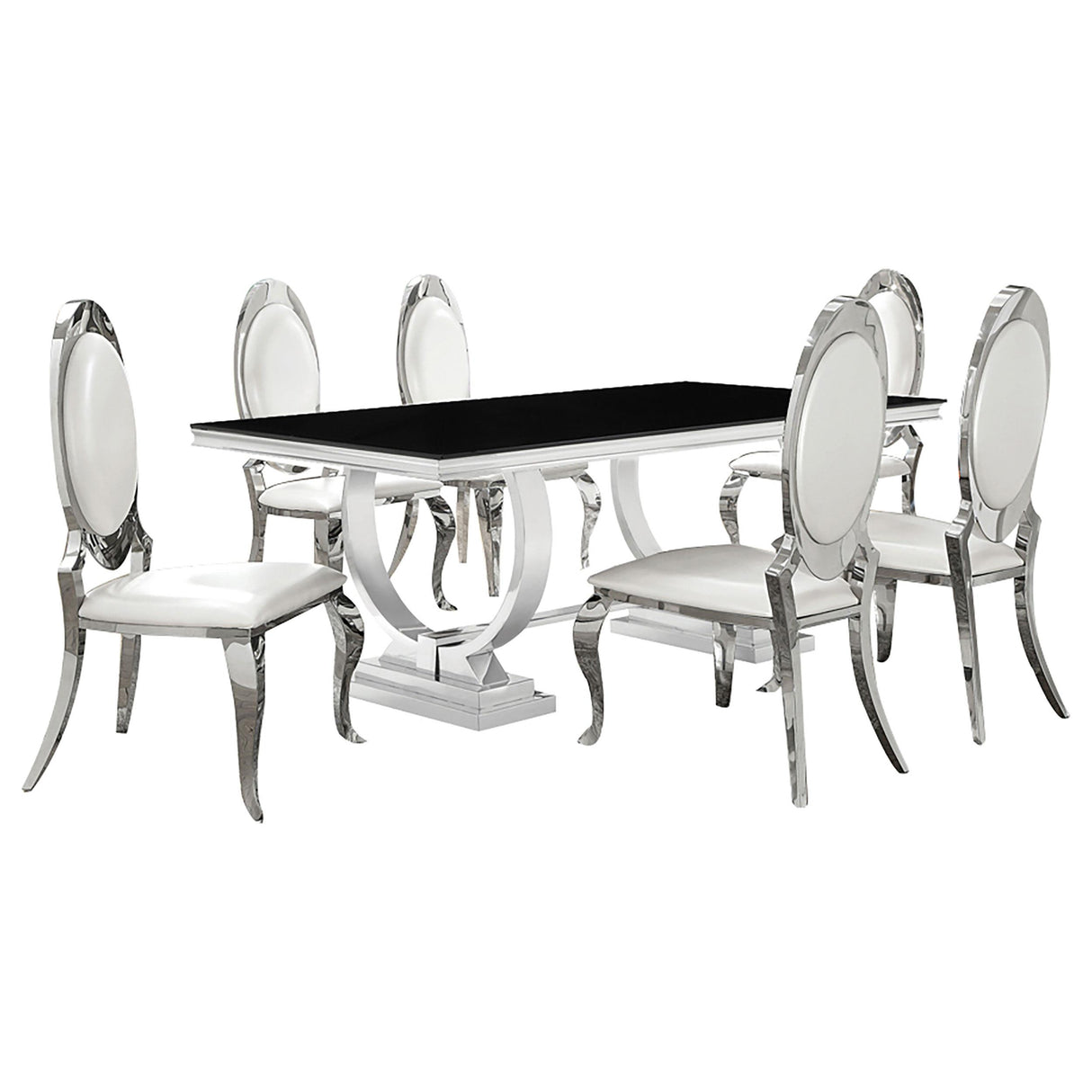 Antoine 7-piece Rectangular Glass Top Dining Set Chrome from Coaster - Luna Furniture