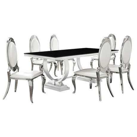 Antoine Chrome 7-Piece Rectangular Glass Top Dining Set from Coaster - Luna Furniture