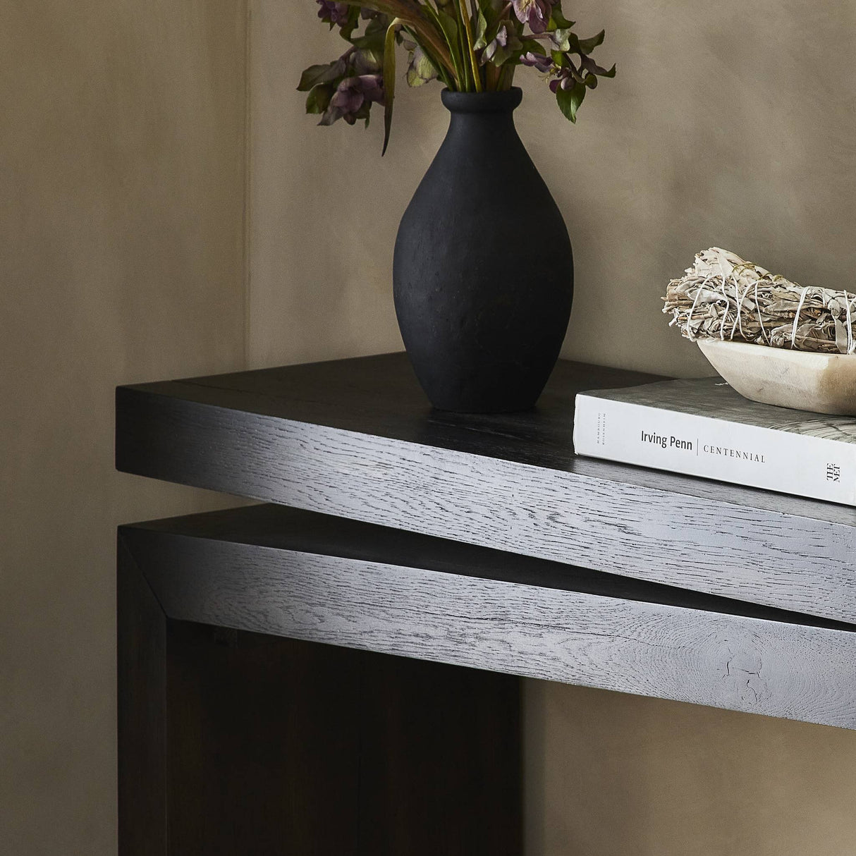 Matthes Console Table - 79" in Smoked Black Veneer from Four Hands - Luna Furniture