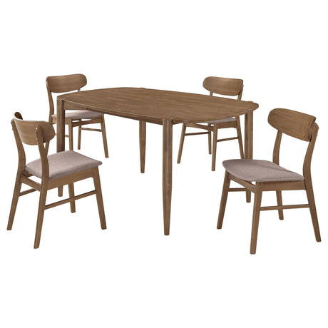 Dortch Walnut 5-Piece Oval Solid Wood Dining Set from Coaster - Luna Furniture