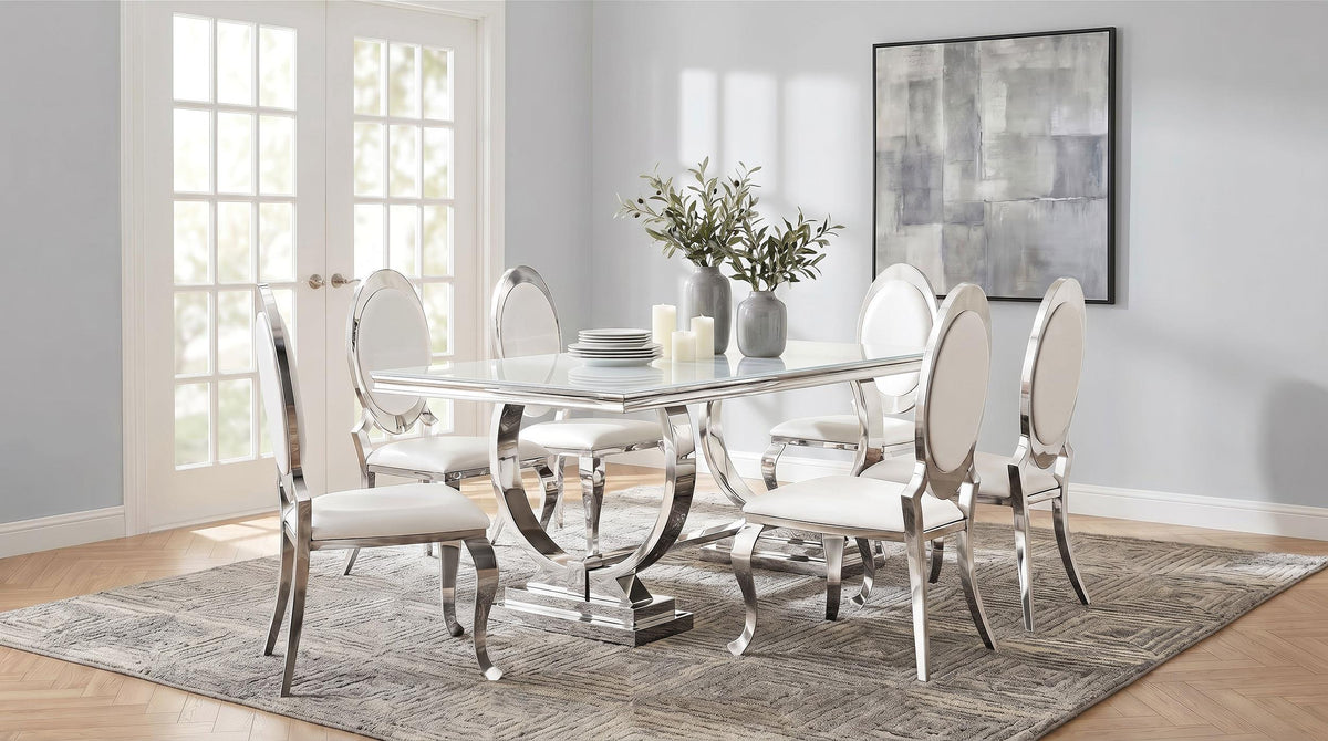 Antoine White 7-Piece Rectangular Glass Top Dining Set from Coaster - Luna Furniture