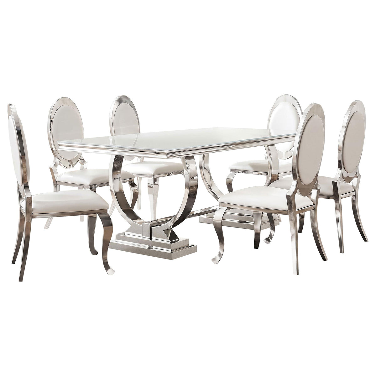 Antoine White 7-Piece Rectangular Glass Top Dining Set from Coaster - Luna Furniture