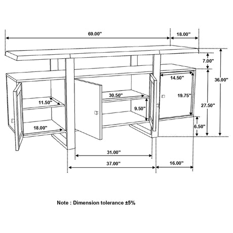 Ditman Gray Sheesham 4-Door Solid Wood Sideboard Buffet from Coaster - Luna Furniture