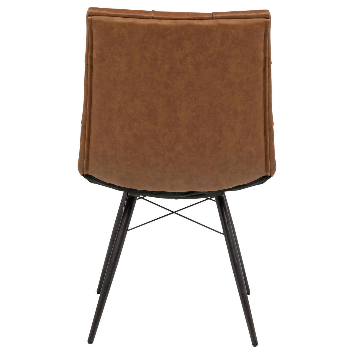 Aiken Saddle dining side chair, rear three-quarter view, saddle-brown faux leather back