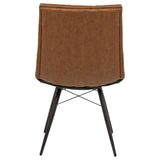 Aiken Saddle dining side chair, rear three-quarter view, saddle-brown faux leather back