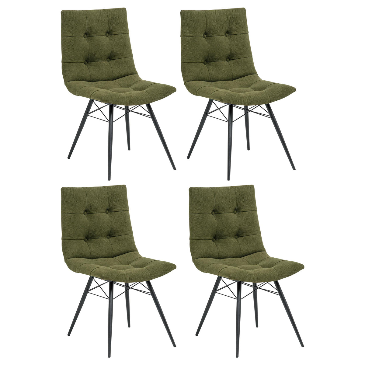 Aiken Forest green upholstered dining side chairs, set of 4, black metal legs, front view