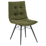 Aiken Forest green dining side chair, tufted upholstery and black metal base, front three-quarter view