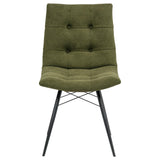 Aiken Forest green dining side chair, padded tufted seat and slim black legs, front view