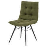 Aiken Forest green dining side chair, curved upholstered seat and tufted back, front close view