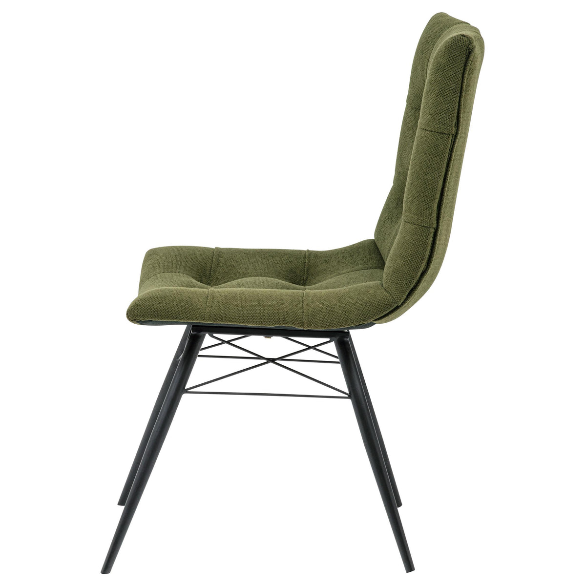 Aiken Forest green dining side chair, front view showing tufted back and saddle seat