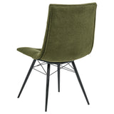 Aiken Forest green dining side chair, three-quarter angle with black metal legs