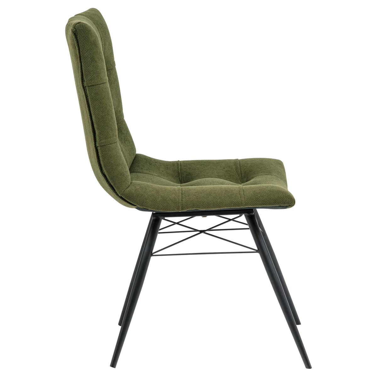 Aiken Forest green dining side chair, back view showing upholstered rear panel